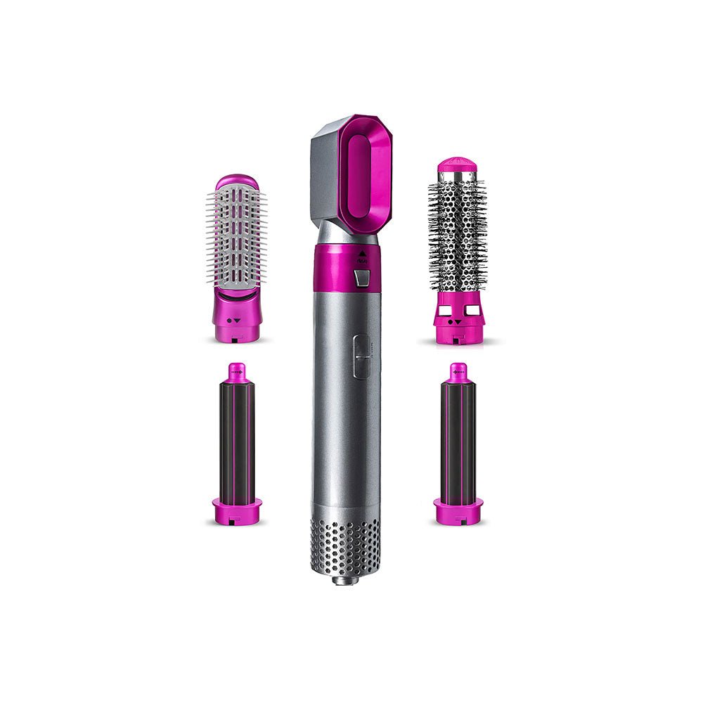Hair Styler 5-in-1 hot hair styling tool with multiple attachments for curling, straightening, and volumizing hair.