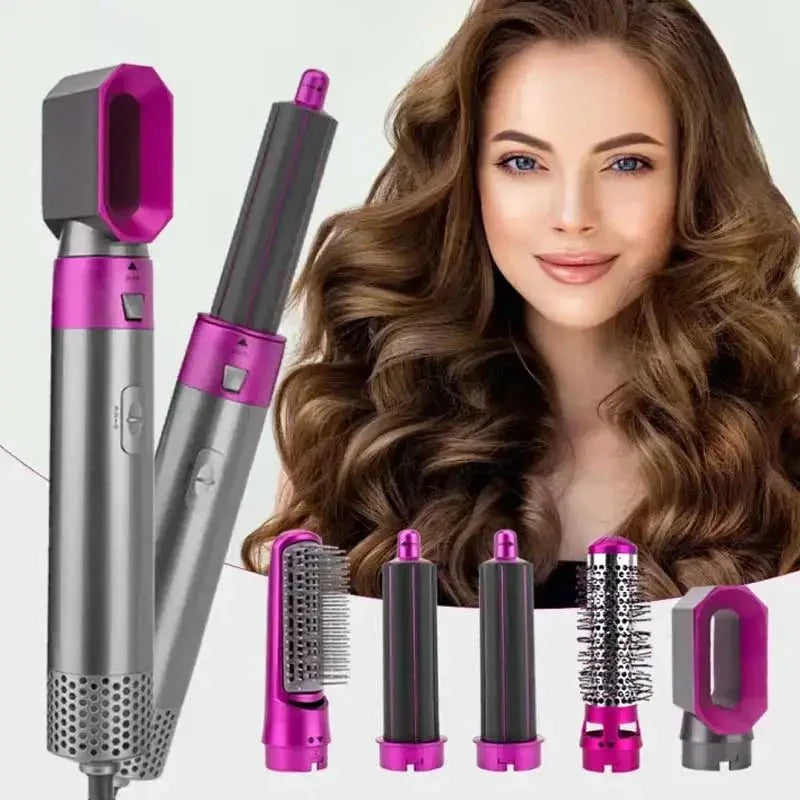 Hair Styler 5-in-1 hot hair styler with multiple attachments for drying, curling, and styling hair in a single multifunctional tool