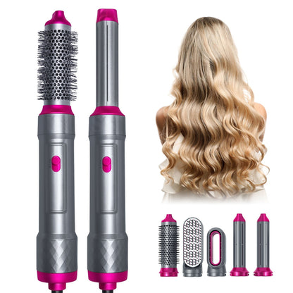 Hair Styler 5-in-1 hot hair styling tool with multiple attachments for curling, straightening, and volumizing hair.